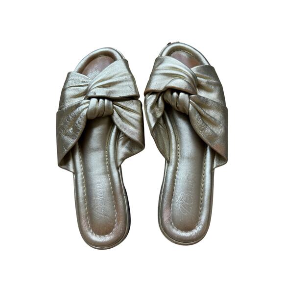 J. Crew Old Money Twisted Knot Metallic Leather Sandals Slides Gold 9 Vacation - Picture 2 of 3
